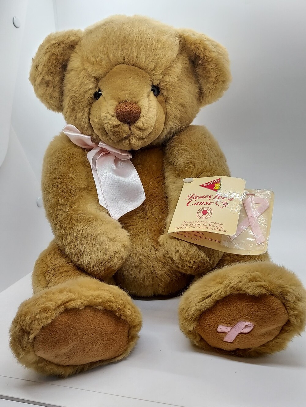 Vintage Applause 2003 Teddy Bear Susan G Komen Cancer Foundation And Pin ✅